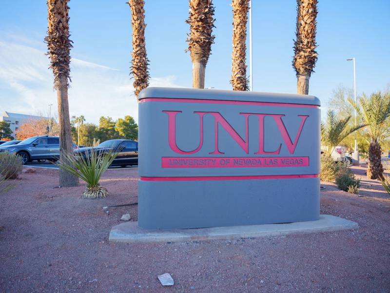 LAS VEGAS, NEVADA - DECEMBER 06: A UNLV sign sits on the UNLV campus on December 06, 2023 in Las Vegas, Nevada. According to Las Vegas Metro Police, a suspect is dead and multiple victims are reported after a shooting on the campus. (Photo by Mingson Lau/Getty Images